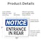 Signmission Entrance In Rear OSHA Notice Sign, Plastic, 10in W x 7in L, 2PK OS-2PACK-NS-P-710-L-12102 - alternate 5